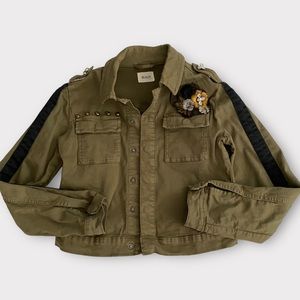 Hudson Girls Youth Jacket Large Floral Appliqué Studded Utility Military